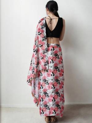 pink floral silk blend saree 3