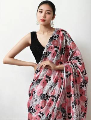 pink floral silk blend saree 4