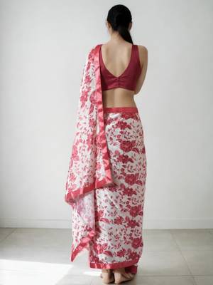 red floral silk blend saree 3