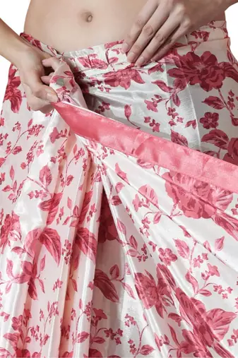 red floral silk blend saree