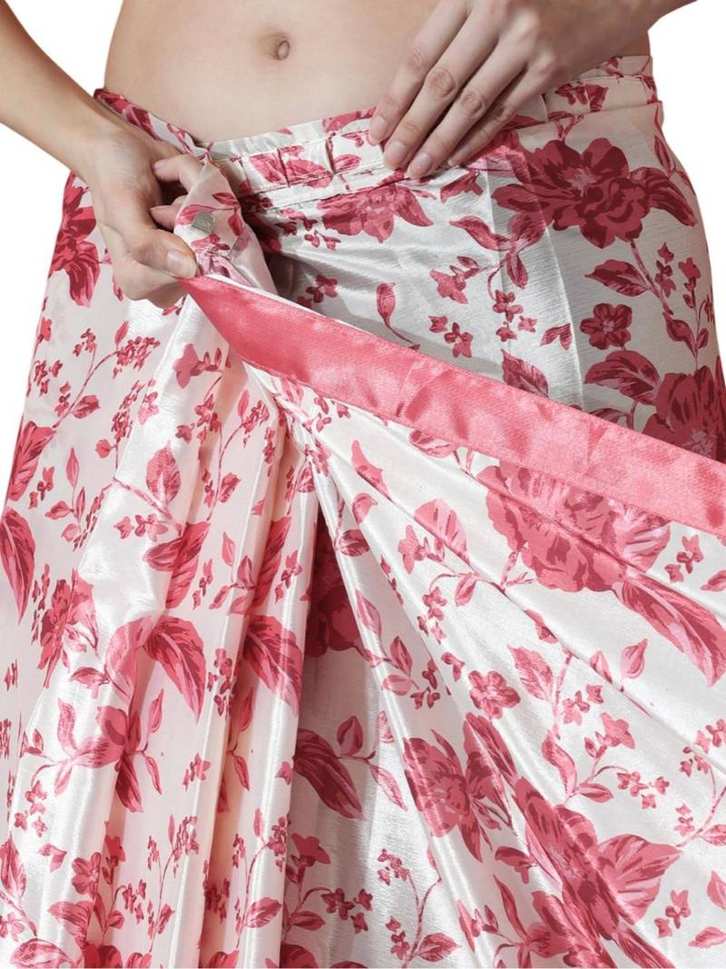 red floral silk blend saree
