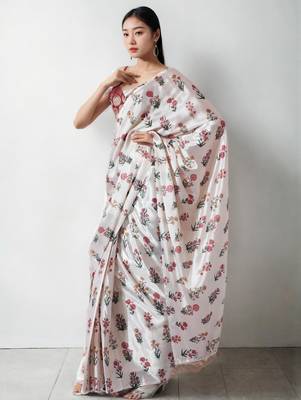 white floral silk blend designer saree 2