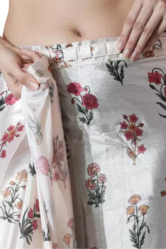white floral silk blend designer saree