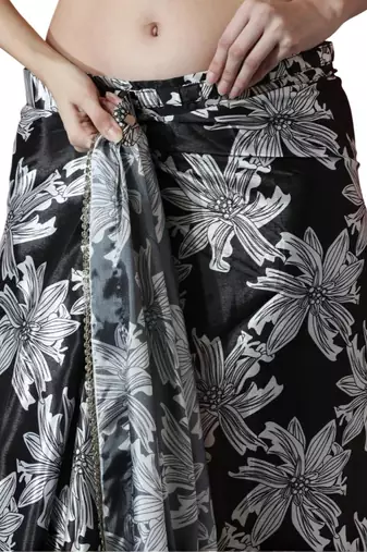 black floral silk blend designer saree