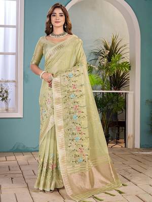 light_lime floral zari silk blend tussar saree 1