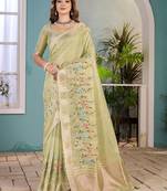 light_lime floral zari silk blend tussar saree