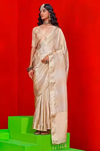 beige woven design zari banarasi saree
