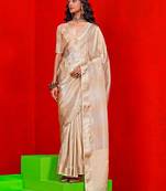 beige woven design zari banarasi saree