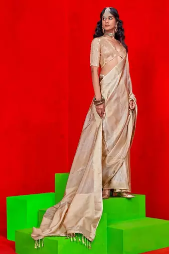 beige woven design zari banarasi saree