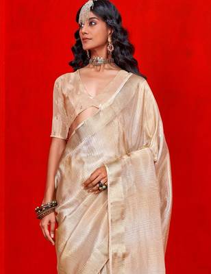beige woven design zari banarasi saree 3