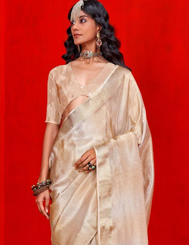 beige woven design zari banarasi saree