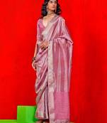 mauve woven design zari banarasi saree