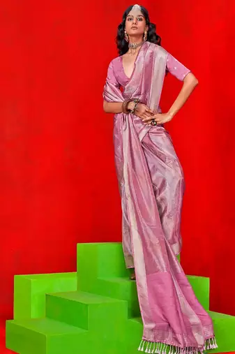mauve woven design zari banarasi saree