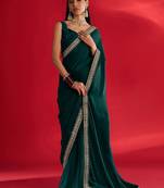 green embroidered satin saree