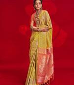 yellow woven design zari banarasi saree