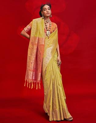 yellow woven design zari banarasi saree 2