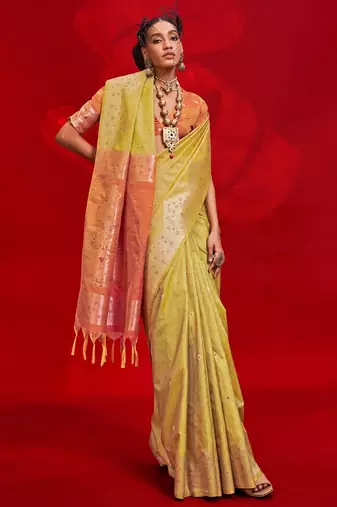 yellow woven design zari banarasi saree