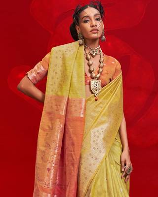 yellow woven design zari banarasi saree 3