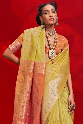 yellow woven design zari banarasi saree