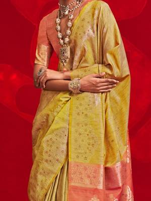yellow woven design zari banarasi saree 4