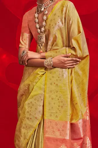 yellow woven design zari banarasi saree