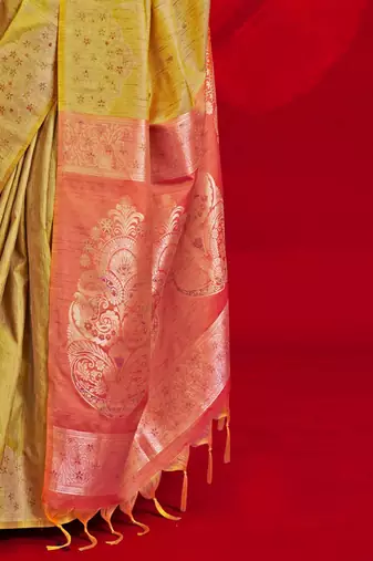 yellow woven design zari banarasi saree
