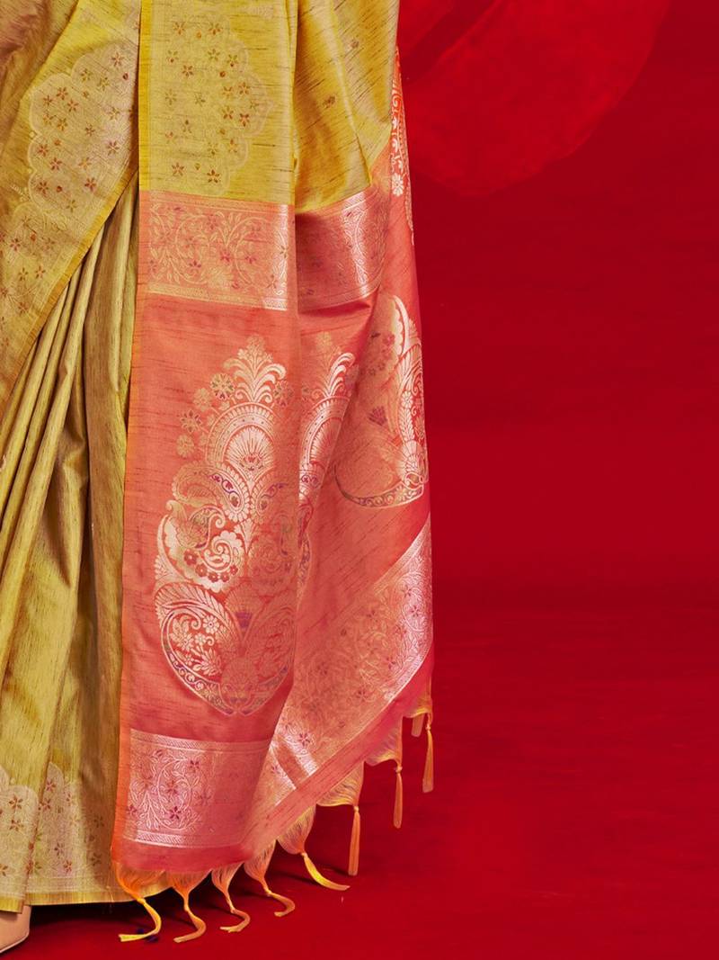 yellow woven design zari banarasi saree