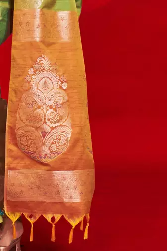 green woven design zari banarasi saree