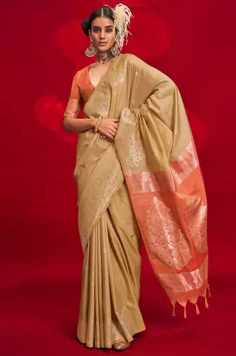 beige woven design zari banarasi saree