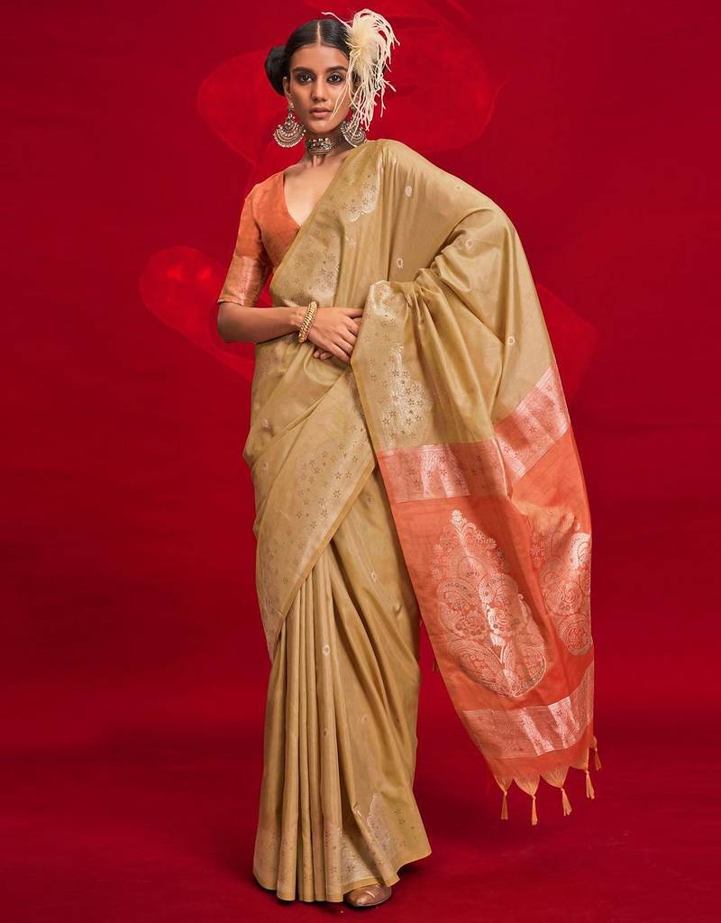 beige woven design zari banarasi saree