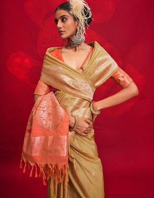 beige woven design zari banarasi saree 2