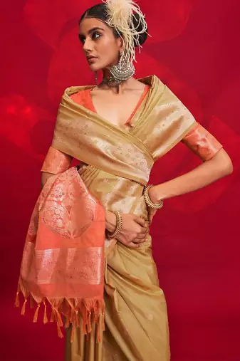 beige woven design zari banarasi saree