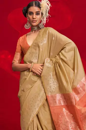beige woven design zari banarasi saree