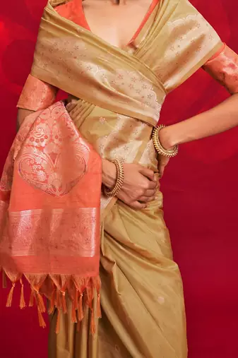 beige woven design zari banarasi saree
