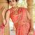 peach ethnic motifs embroidered embellished organza belted saree