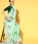 sea_green abstract saree with embellished border