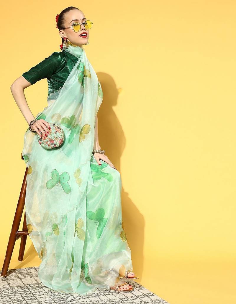 sea_green abstract saree with embellished border