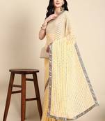 yellow embellished beads & stones pure georgette heavy work saree