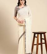 off_white embellished beads & stones pure georgette heavy work saree
