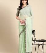 sea_green embellished beads & stones pure georgette heavy work saree