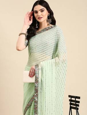 sea_green embellished beads & stones pure georgette heavy work saree 2