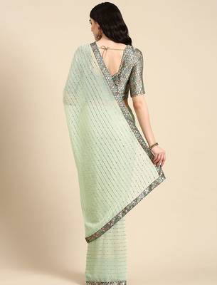 sea_green embellished beads & stones pure georgette heavy work saree 3