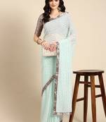 sea_green embellished beads & stones pure georgette heavy work saree