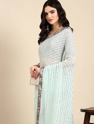 sea_green embellished beads & stones pure georgette heavy work saree 2