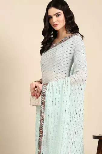 sea_green embellished beads & stones pure georgette heavy work saree