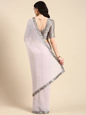 pink embellished beads & stones pure georgette heavy work saree 3