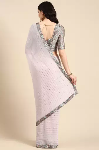 pink embellished beads & stones pure georgette heavy work saree