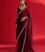 maroon embroidered satin saree