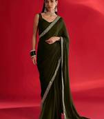 olive embroidered satin saree