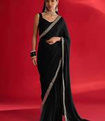 black embroidered satin saree